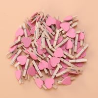 50pcs Love Wood Clips Beautiful Small Fixation Clips for Photo Painting (Pink) Clips Pins Tacks