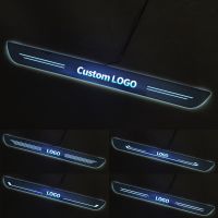 ✠◑♛ Car customized logo door sill Light Waterproof LED Flowing Welcome Pedal light For bmw audi Mustang honda toyota Land Rover Audi