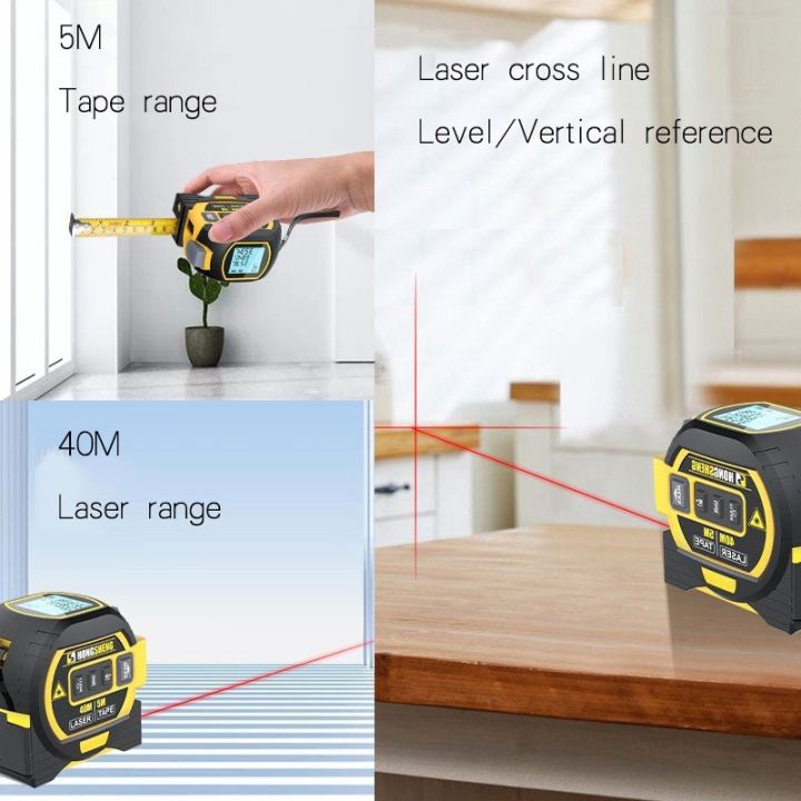 จอ-lcd-ตลับเมตร3-in-1เลเซอร์วัดระยะทาง5ม-พร้อมไฟแบ็คไลท์เครื่องวัดเมตรอุปกรณ์การวัดอาคารข้ามเส้น