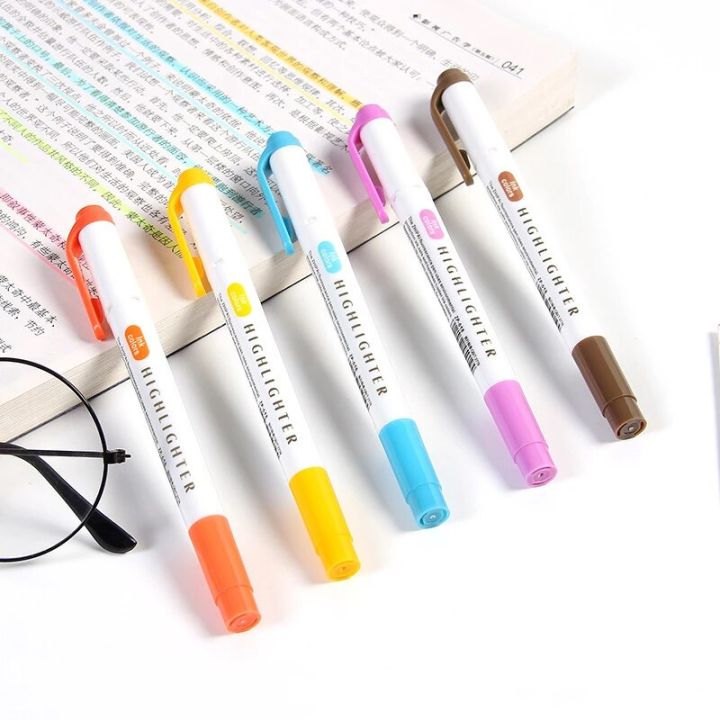 อุปกรณ์ปากกาเน้นข้อความสีอ่อน5สี-กล่องไฟไฮไลท์เครื่องเขียนคู่หัวฟลูออเรสเซนต์