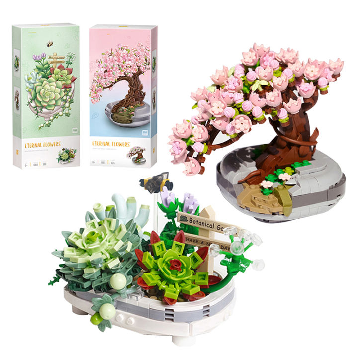 ใหม่-mini-bouquet-building-blocks-ดอกไม้-succulent-cherry-blossom-bonsai-3d-ตกแต่งบ้านเด็กประกอบของเล่นสาว-gift