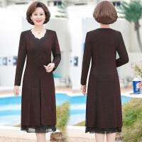 【YF】 2022 Middle-Aged Elderly Women Spring Autumn New Dresses Over The Knee Fake Two-Piece Mother Dress Long-Sleeved Skirt Noble