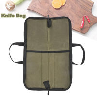 Knife Bag(4 Slots), Chef Knife Case Waxed Canvas Roll Storage Knife Carrying Pouch for Men&amp;Women Green