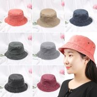 หมวกชาวประมงผ้าฝ้ายกันแดดกลางแจ้งแบบพับได้ผ้าเดนิม Topi Bucket หมวกบังแดดซักได้สำหรับ Q40000ฤดูร้อนแฟชั่น