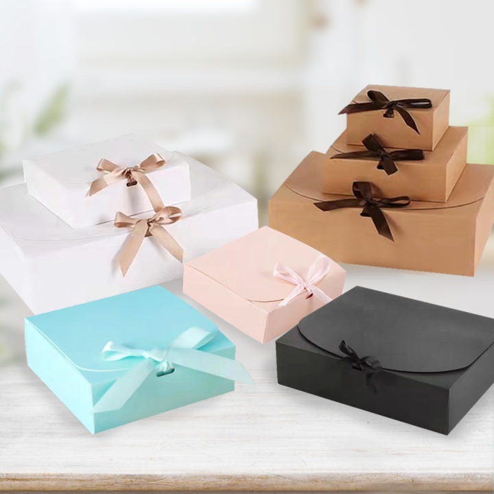Colored Cardboard Pastry Box Brown Black Gift Box Pink Blue White with