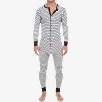 〖Gesh department store〗Men 39;s Striped Pajamas O-Neck Long Sleeve Romper Home Wear Cozy Leisure Sleepwear S-3XL 2022