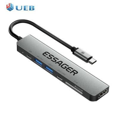ส่วนขยาย7-In-1ฮับ USB Type-C HDMI รองรับ PD60W แหล่งจ่ายไฟอะแดปเตอร์ฮับ USB ปลั๊กแอนด์เพลย์ฮับพอร์ตเครื่องแยกอเนกประสงค์