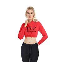 Holiday Discounts Spring Autumn Women Navel Crop Hoodies Simple Love Heart Printing Casual Long Sleeve Slim Female Short Sweatshirt S-2XL