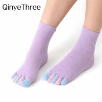 Women Breathable Funny Socks Soft Cotton Girls Five Fingers No-Slip Grip Female Stitching Color Toe Sokken Dropship