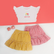 Set váy bé gái ILABY áo croptop chất liệu cotton kết hợp chân váy thô kẻ