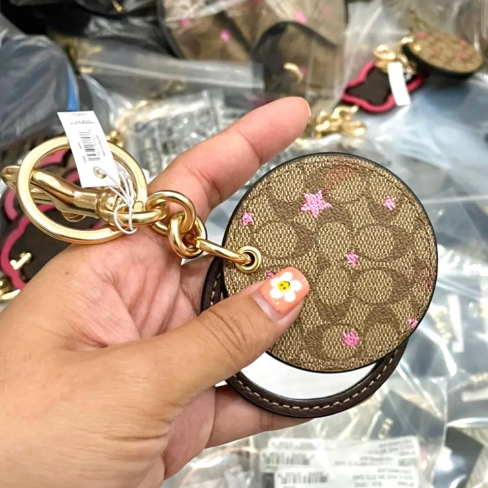 COACH Womens Mirror Bag Charm In Signature Canvas With Disco Star