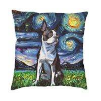 [FAZOZO Home Textile Store] Starry Night Boston Terrier เบาะสุนัขครอบคลุม40X40ซม. โพลีเอสเตอร์คนรักสัตว์เลี้ยงโยนหมอนกรณีโซฟาปลอกหมอนสแควร์ตกแต่ง