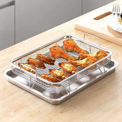 2 in 1 Air Fryer Basket Rust Steel Air Fryer Basket for Oven Stainless Steel Crisper Tray and Pan Deluxe Air Fry in Your Oven for the Grill