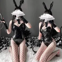 Sexy Bunny Girl Cosplay Costume PU Leather One-Piece Bodysuit Suit Kawaii Rabbit Ears Anime Maid Outfit Women Erotic Lingerie