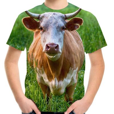 Animal Cow Farming Cattle 3D Printing Girl Boy Short Sleeve T-Shirt Summer Children Fashion T Shirt Kids Teen Casual Party Tees