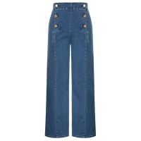 Belle Poque Womens High Waisted Wide Leg Pants Vintage Button Decorated Casual Stretchy Trousers With Pockets Baggy Pants A30