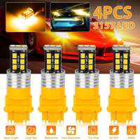 4ชิ้นหลอดไฟ3157 15-สัญญาณเลี้ยว LED 12V 16W 800LM 3000K หลอดไฟสีเหลืองสีเหลืองอำพันสว่าง300% K สำหรับจอดไฟเบรค DRL รถพ่วง