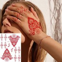 【YF】 Red Henna Temporary Tattoos for Women Flower Mandala Mehndi Stickers Hand Womens Body Protection Tattoo Waterproof