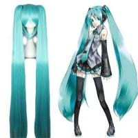 Hatsune Miku วิกผมหางม้าแบบตรงยาวคอสเพลย์ทนความร้อนได้สังเคราะห์สีเขียววิกผมหางม้าพร็อพสำหรับคอสเพลย์วิกผมคอสเพลย์วิกผม Vocaloid ช่อผมปลอมวิกผมปลอมหางม้า