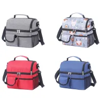 Insulated Lunch Bag, Leakproof Thermal Bento Cooler Tote for Women and Men, Dual Compartment with Shoulder Strap