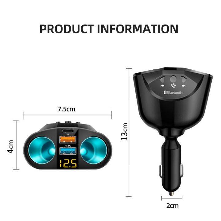 car-charger-bluetooth-fm-transmitters-cigarette-lighter-dual-usb-qc-3-0-splitter-quick-charge-12v-auto-hands-free-call-sockets