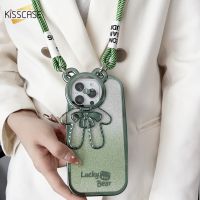 KISSCASE เคสมือจับสำหรับโทรศัพท์มือถือลายหมีเคลือบอิเล็คโทรเพลทสำหรับ Iphone 15 Pro Max 15Pro 15Plus 15 14 14 Pro Max 14pro 14 13 13pro 13 12Promax 12pro 12 11Promax 11เคสซิลิโคนนิ่มกันกระแทก