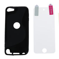 Black S Shape TPU Rubber Case with FREE Reusable Screen Protector Compatible with Apple iPod touch 5th Generation