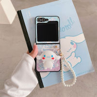 สำหรับ Samsung Galaxy Z พลิก5การ์ตูนน่ารัก Cinnamoroll เคสโทรศัพท์แสนสร้างสรรค์มุกมือเชือกยืนเคส Galaxy นิ่ม TPU Z Flip5กรณี