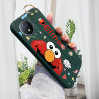 GGK เคส Y02A สำหรับ Vivo Y02พร้อมสายรัดข้อมือน่ารัก Sesame Street ELMO เคสโทรศัพท์ขอบสี่เหลี่ยมปลอกซิลิโคนเหลวคลุมทั้งหมดกล้องเคสป้องกันการกระแทก