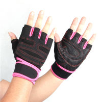 ขายถุงมือออกกำลังกายสำหรับทั้งหญิงและชายฟิตเนสครึ่งนิ้วยกน้ำหนักสายรัดข้อมือกันลื่น GlovesPophnin