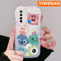 YIWESAN เคสสำหรับ Xiaomi Redmi Note 8 Note 8T Note 9เคสลายการ์ตูนน่ารักรูปหมีสตรอเบอร์รี่และมอนสเตอร์ตัวน้อยขอบโค้งเคสใสฝาครอบป้องกันเนื้อครีมใสเคสมือถือ