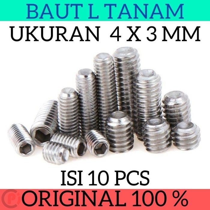 Isi 10 Pcs Baut L Model Tanam Ukuran M4 X 3mm Bahan Stainless Steel