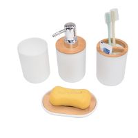 White Bathroom Accessories Set Modern Soap Lotion Dispenser Resin and Wood Soap Dish Toothbrush Holder Tumbler Pump Bottle Cup