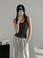 Striped Camisole Womens Underwear Padded Outer Wear Slim round Neck Sweater Womens Spring and Summer Thin Sleeveless Top