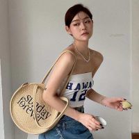 Korean straw woven bag women 2023 new letter woven bag large-capacity niche casual fashion one-shoulder diagonal bag 【BYUE】