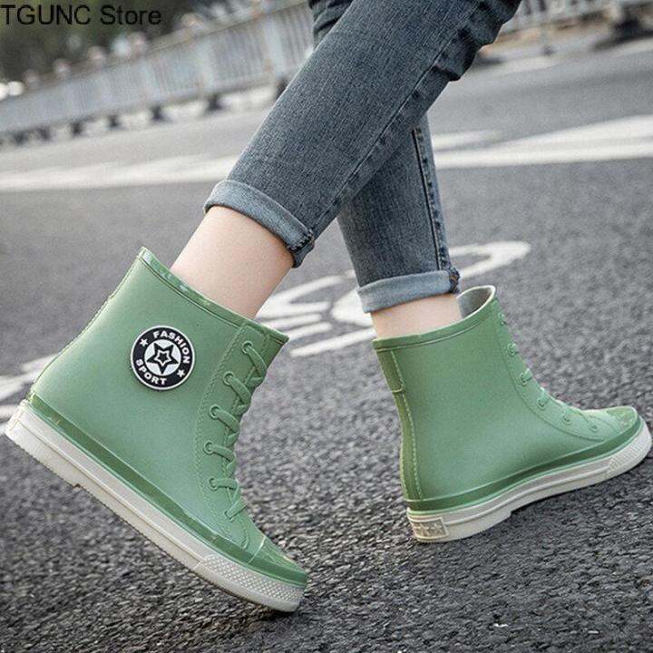 tgunc-store-waterproof-shoes-ladies-rain-boots-short-tube-student-korean-version-warm-non-slip-rain-boots-plastic-korean-style-ins-style-womens-boots