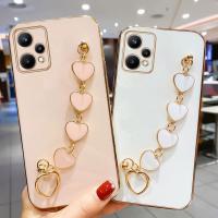 For Realme C21 Electroplated Love Heart Bracelet Case For Realme 9 Pro Plus 9i 8i 8T 7i C31 C35 C25 8 8i 9 9i Pro C21Y C20 Cover