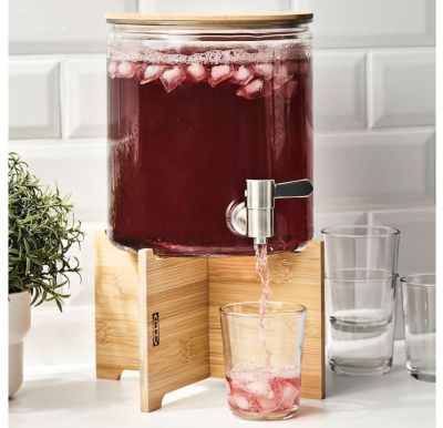 Jar with tap,Stand for jar bamboo/clear glass, 4 l (โหลแบบมีก๊อก,ขาตั้งโหลเครื่องดื่ม ไม้ไผ่/แก้วใส, 4 ลิตร)