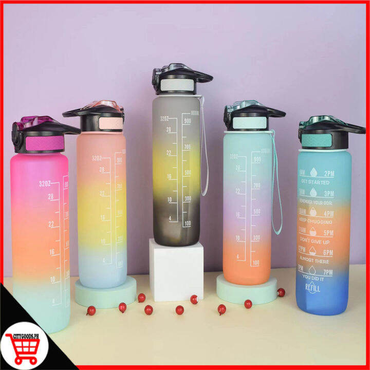 City Goods 1L Motivational Water Bottle with Time Marker & Straw-BPA ...