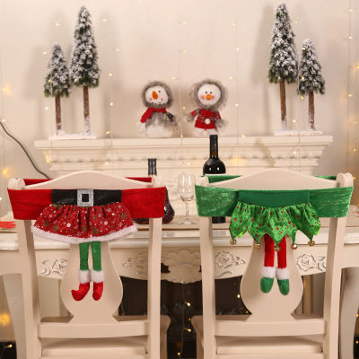 [สงสัย] กระโปรงมีเข็มขัดซานต้าสำหรับเด็กผู้หญิงผ้าสักหลาดของเทศกาลแดงลายเอลฟ์การตกแต่งบ้าน Sarung Kursi Natal การตกแต่งคริสต์มาส