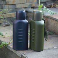 304 stainless steel insulated flat water bottle car military color portable blue round unit cup lid nylon sleeve shoulder bag