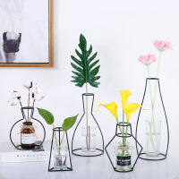 Nordic Black Retro Iron Line Vases Metal Plant Hydroponic Container Holder Dried Flower Office Desktop Living Room Balcony Decor