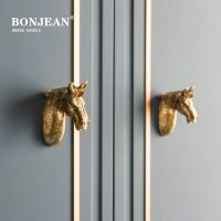【Thriving】 Kings Trading mall Bonjean ลูกบิดประตูแบบดึงลิ้นชักม้าลูกบิดทองเหลืองทึบรูปสัตว์ที่จับลิ้นชักลูกบิดฮาร์ดแวร์แบบวินเทจ