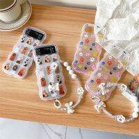 เคสโทรศัพท์สร้อยข้อมือลวดลายรูปอุ้งเท้าแมวการ์ตูนสำหรับ Samsung Galaxy Z Flip 4 3เคสด้านหลังแบบใสนิ่มหยิกเป็นลอนกันกระแทก