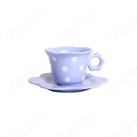 Flower Petal Polka Dot Ceramic Dinner Plate Modern Dishes And Plates Sets Afternoon Tea Cake Dessert Plates Coffee Cup With Tray