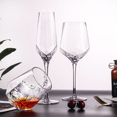 ชุดแก้วไวน์แดงพนมเปญลายค้อนแบบนอร์ดิกชุดแก้วคริสตัลแชมเปญสำหรับใช้ในบ้านเซตแก้วไวน์ขายาวสนุก