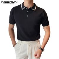 ◘✎ Incerun เสื้อโปโล แขนสั้น ผ้าถัก สีพื้น