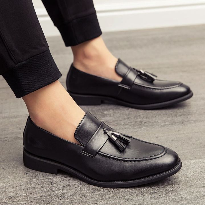 รองเท้าสำนักงานธุรกิจ-sepatu-pantofel-kulit-ระบายอากาศได้ดีจากรองเท้าลำลองผู้ชายรองเท้าหนังนิ่มแบบสวมสบายมีพู่