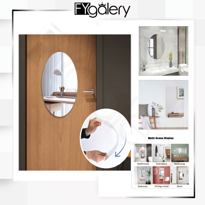 FYGALERY HL0529 Sticker Cermin Oval 3D Stiker Dinding Kaca Acrylic