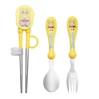 Baby Training Equipment Set Kids Learning Tableware, Stainless Steel Practice Chopsticks Fork Spoon Household Tableware Without box